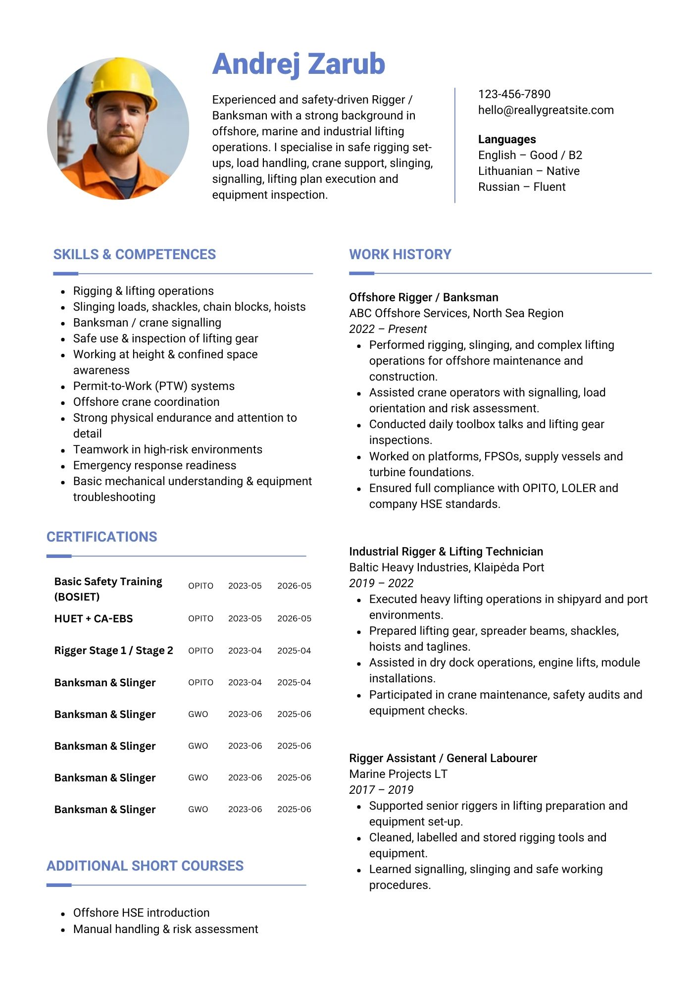 Professional CV example for maritime project manager - job offer received in 2 weeks